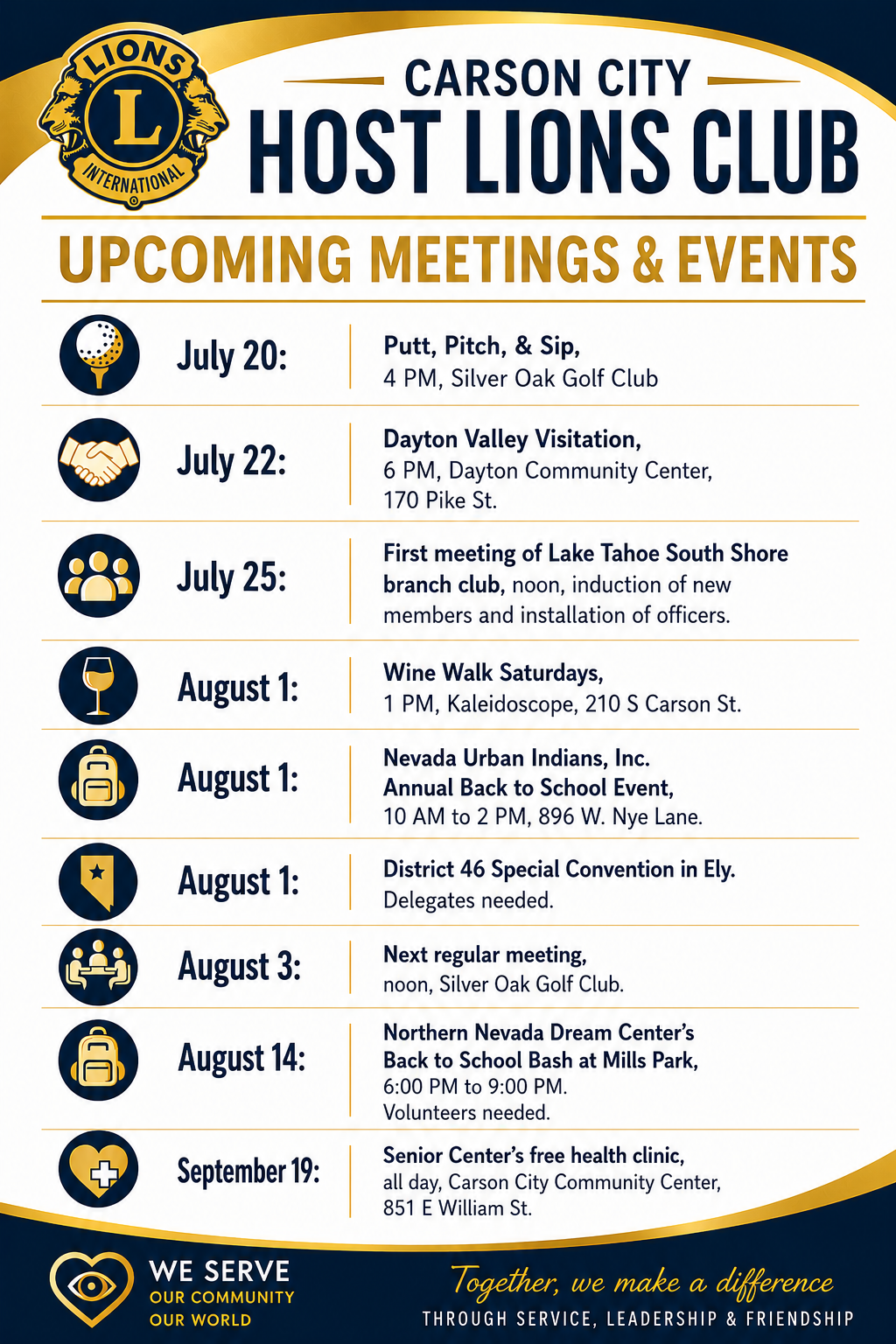 Carson City Lions Upcoming Events
